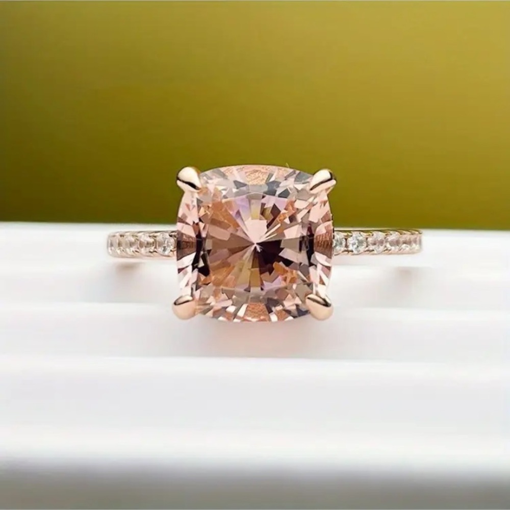 18k Rose Gold Plated Cushion Cut Ring